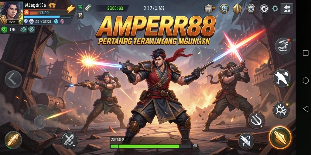 Screenshot gameplay AMPER88 menampilkan pertarungan intens dan grafis yang menarik.