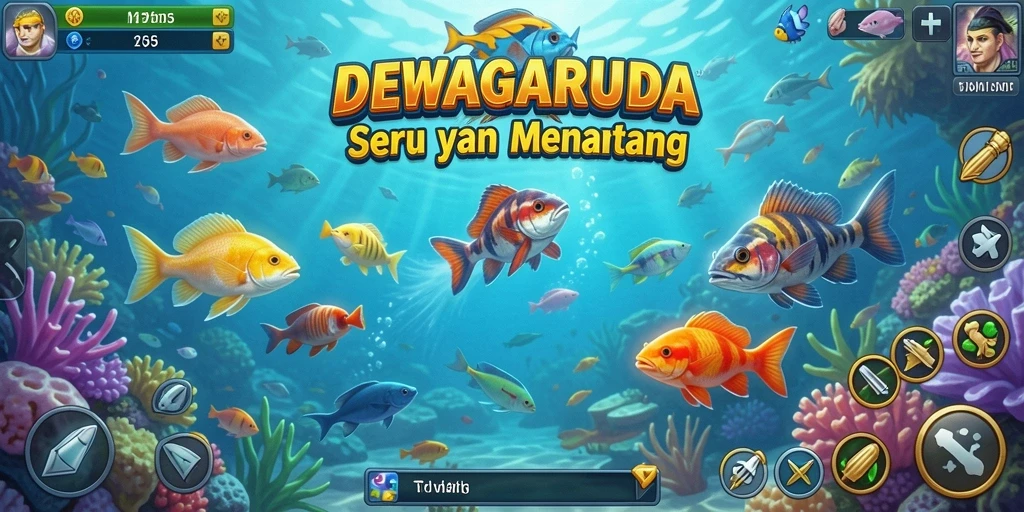 Tampilan menarik dari gameplay DEWAGARUDA saat menangkap ikan.