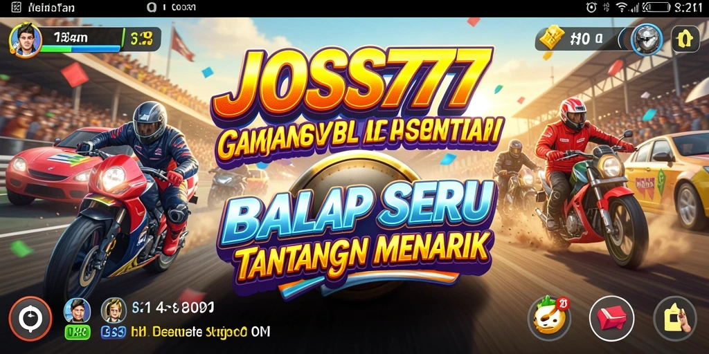 Tampilan gameplay JOSS777 dengan mobil balap melaju cepat di lintasan