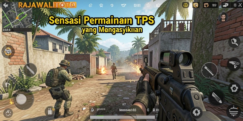 Tampilan gameplay seru RAJAWALITOTO dengan aksi TPS yang mendebarkan.