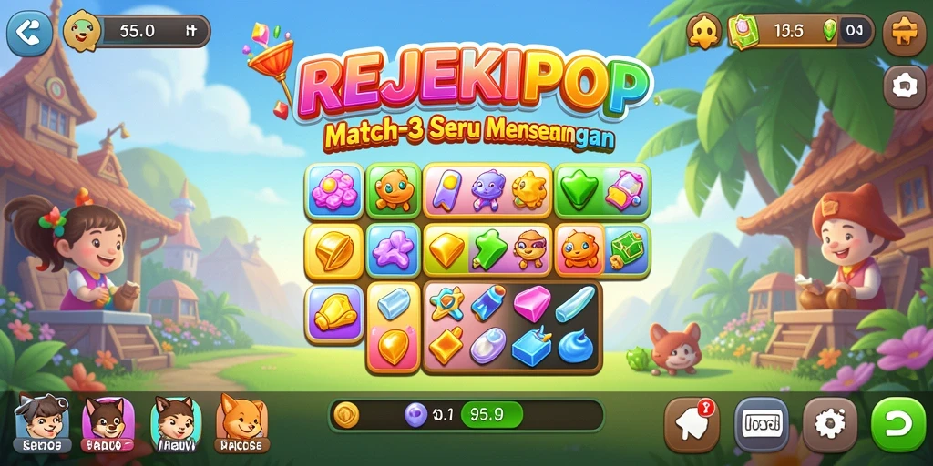 Gameplay seru dari REJEKIPOP yang menyenangkan dan penuh warna.