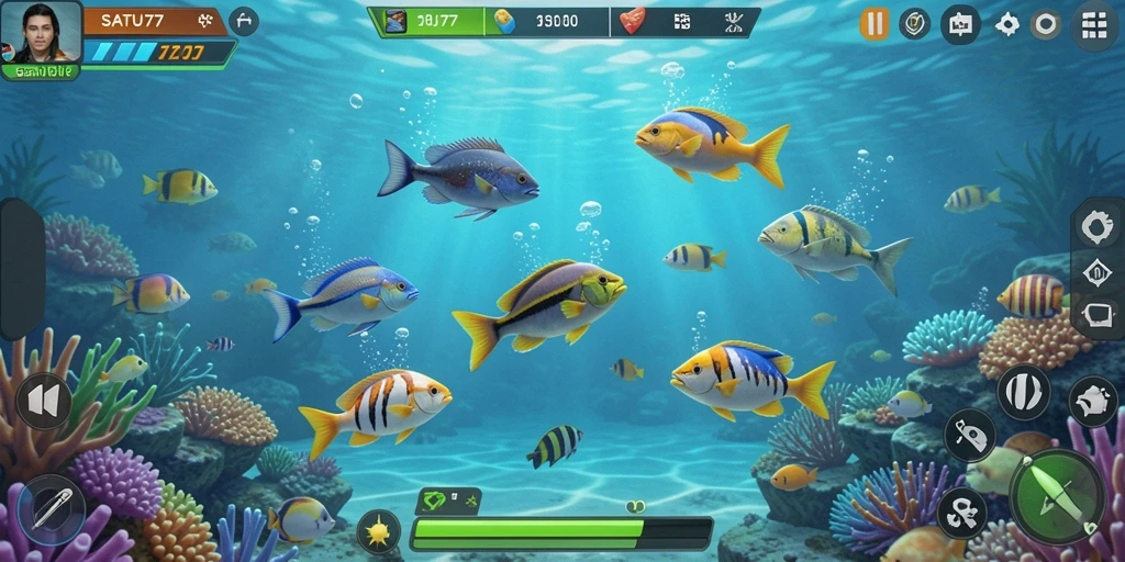 Tampilan gameplay menarik dari SATU77 saat menembak ikan.