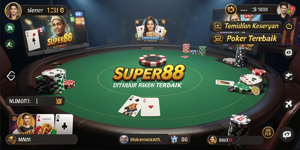 Tampilan permainan poker yang mendebarkan di SUPER88.