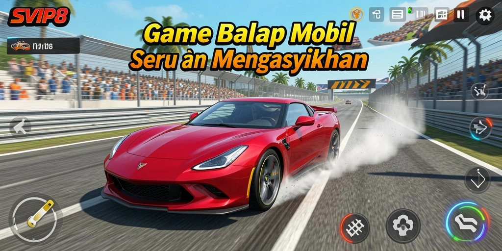 Tampilan gameplay seru dari SVIP8 yang menampilkan aksi balap mobil.