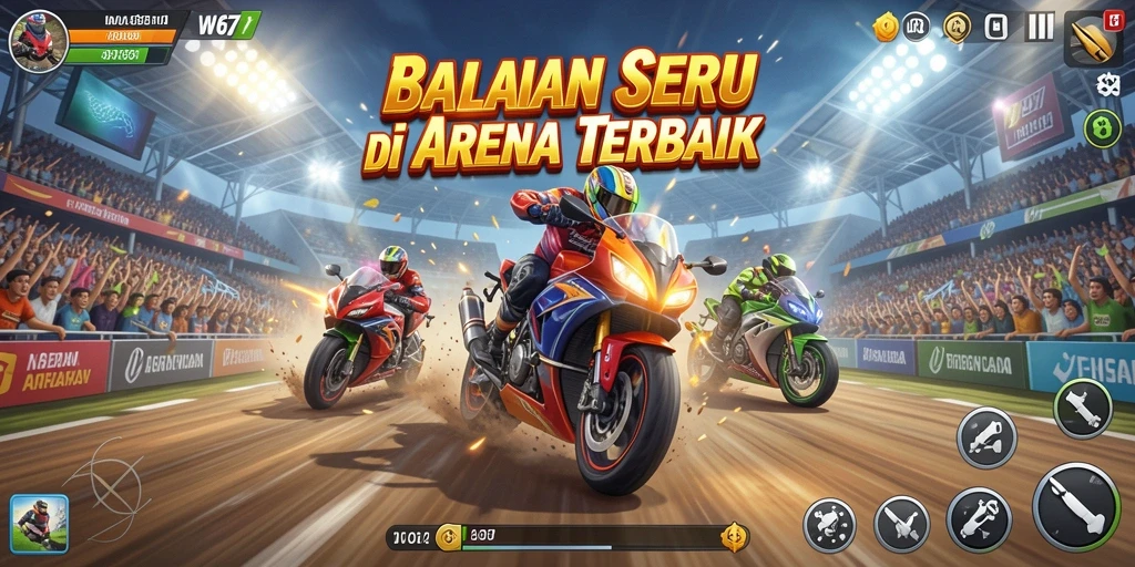 Tampilan balapan sengit di W67 dengan mobil berkecepatan tinggi.